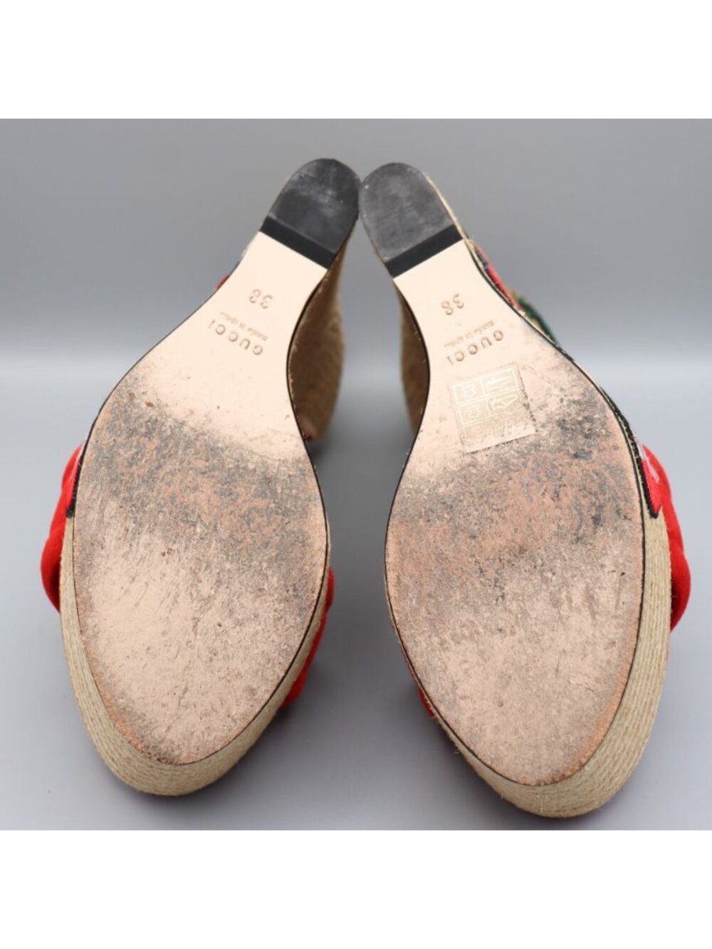 Gucci Ophelia Hibiscus Red Suede Floral Crewel Wedge Platform Espadrille 38 Box - Picture 10 of 16